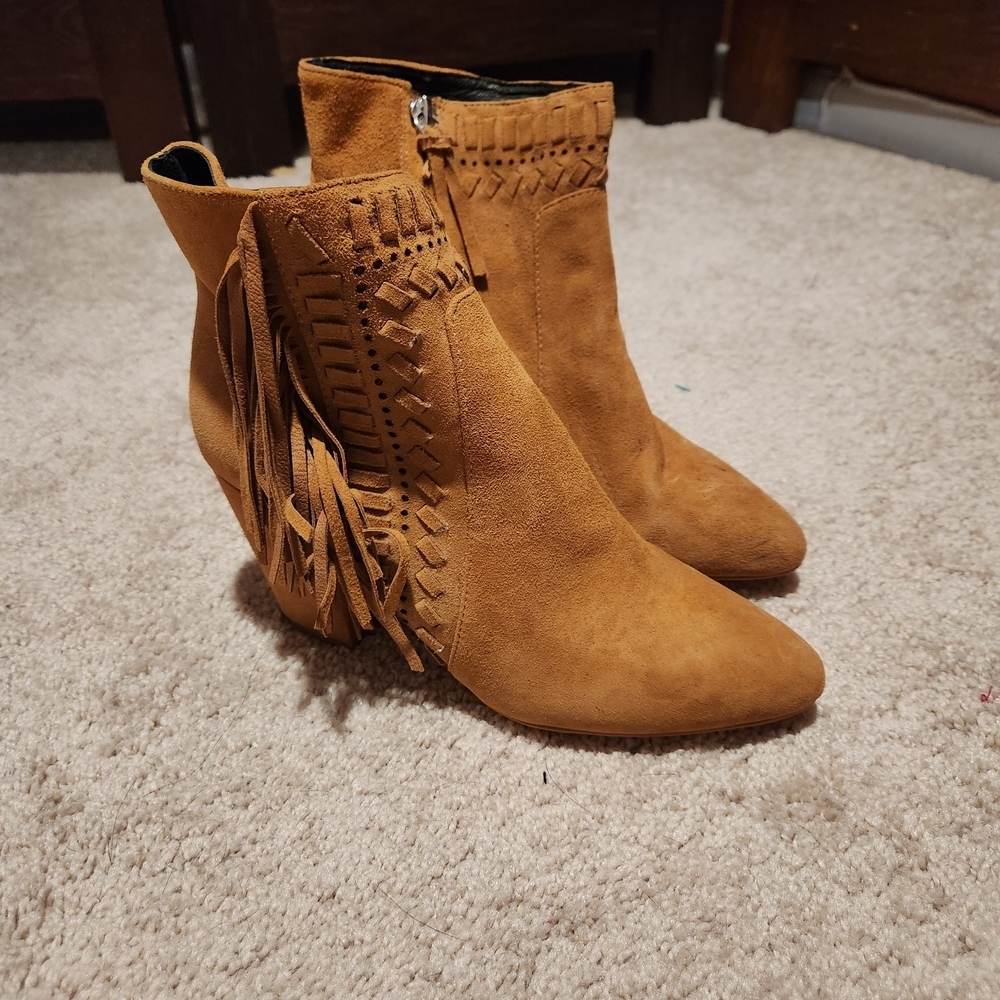 Rebecca Minkoff Tan Suede Fringe Ankle Boots